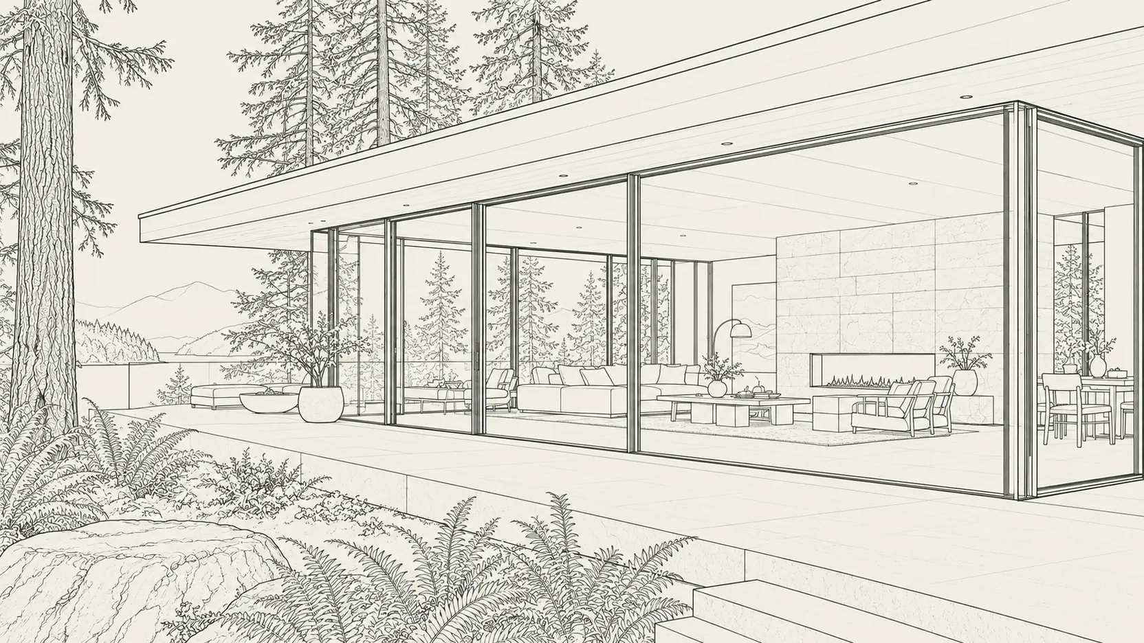 Architectural line drawing of the Cedar Point residence